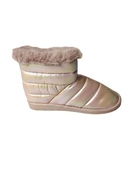 SO Mars Big Girls Blush Iridescent Quilted Boot W/ Faux Fur Trim Size 6 - Picture 10 of 11